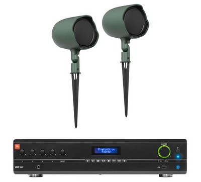 (2) JBL GSF3-GN 6.5'' Landscape Ground Stake/Wall 70v Commercial Speakers+Amp