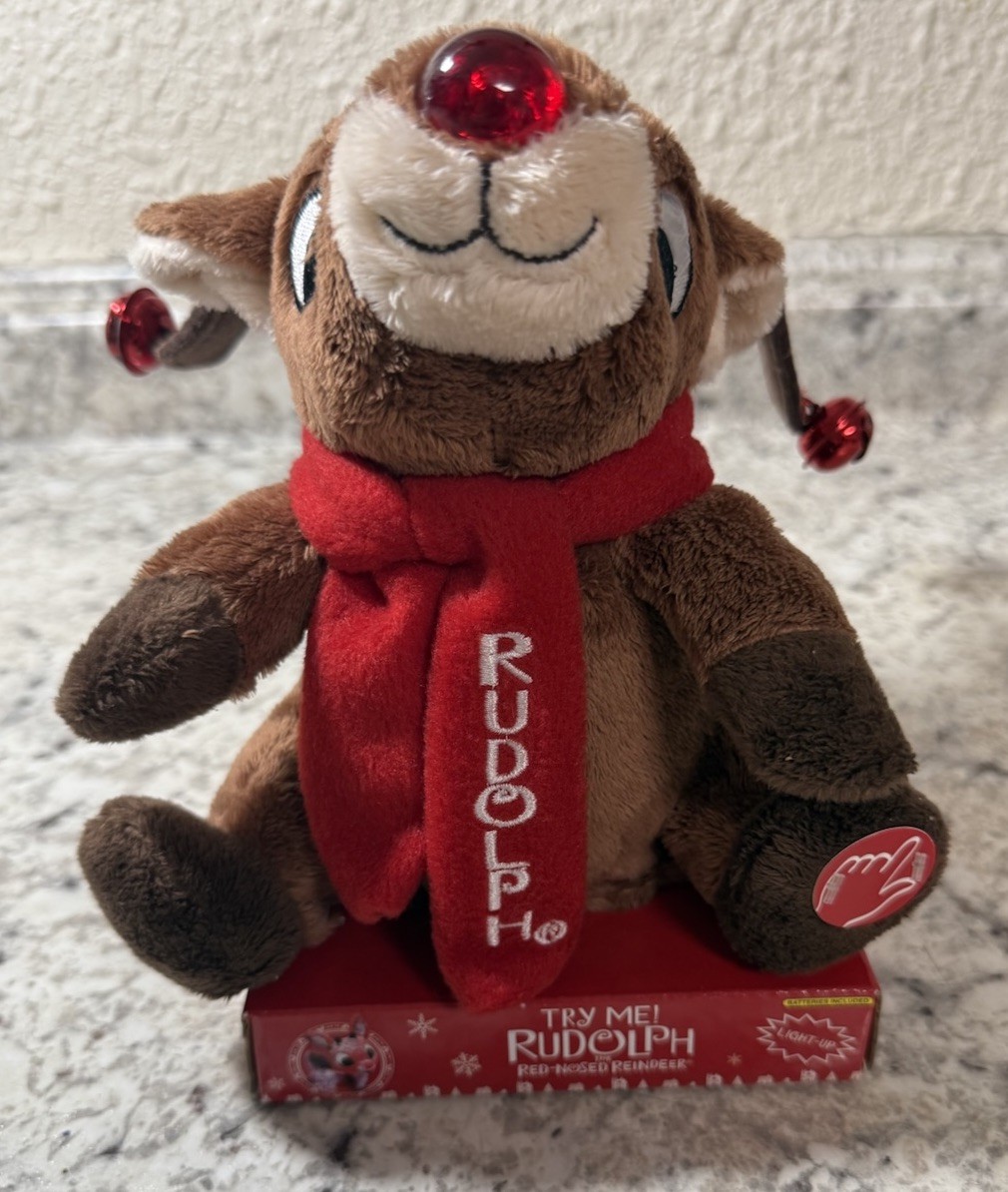 DanDee Singing Rudolph Red Nose Reindeer Plush Light Up Jingle Bells New