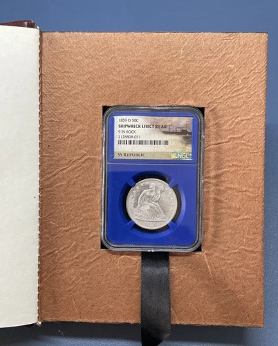 1859-O Seated Liberty Half Dollar SS Republic Shipwreck NGC AU Rare 9 In Rock