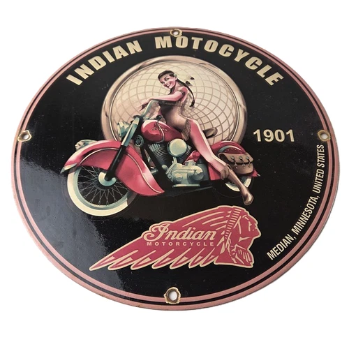 Vintage Indian Motorcycles Sign - Gas Pump Service Station Porcelain Sign