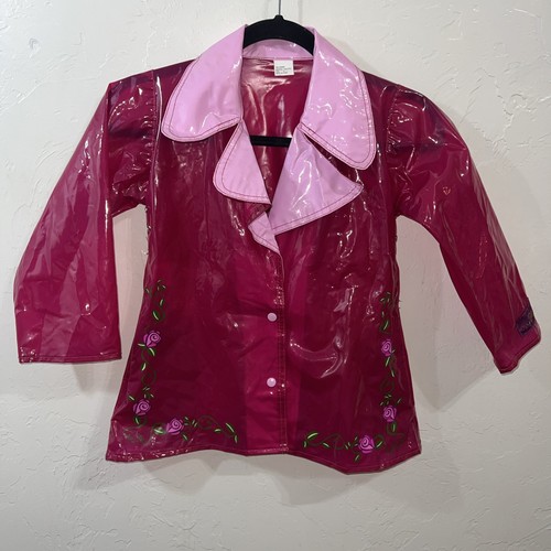 Vintage 2000’s Mattel Barbie PVC Rain Coat 5 Roses Glam Princess Y2K Kids Pink - Picture 5 of 23