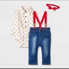 Baby Boys' Heart Printed Suspender Top  Bottom Set - Cat  Jack  Blue 3-6M