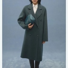 New NWT Womens XXS Mango MNG Handmade Wool Coat Belt Dark Teal Blue Picarol