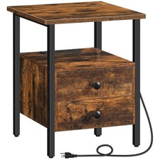 End Table with Charging Station, Bedside Table with 2 Drawer & USB Port & Type-C
