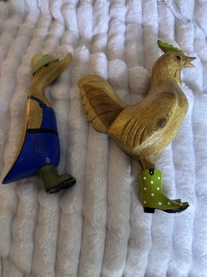 DCUK Gardener Duckling Wellies Natural Bamboo Wood Carved Duck rooster Pair 9'' R