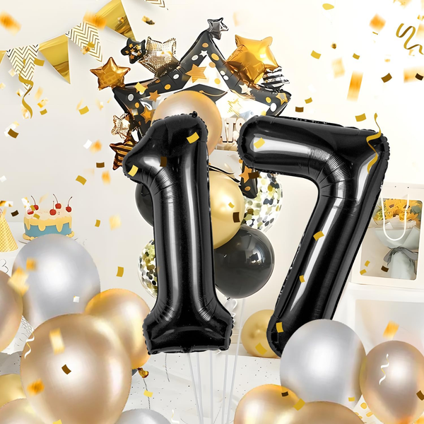 Geburtstag Zahlen Luftballon 17 Jahre | Folienballon Schwarz- Folienballon In 40-image