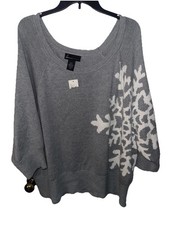 Lane Bryant 26/28 Off Shoulder Grey Knit Sweater Snowflake Winter 3/4 Gold