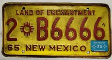 1965 Vintage New Mexico License Plate  - 2B6666 - Mancave Cool!