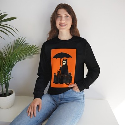 Spooky Vibes Cat Sweatshirt Halloween Crewneck Cute Cozy Gift for Cat Lovers