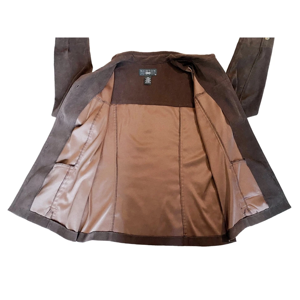Chaqueta de gamuza sintética marrón Norton Studio Petites para mujer talla 14P Foto 3 de 4