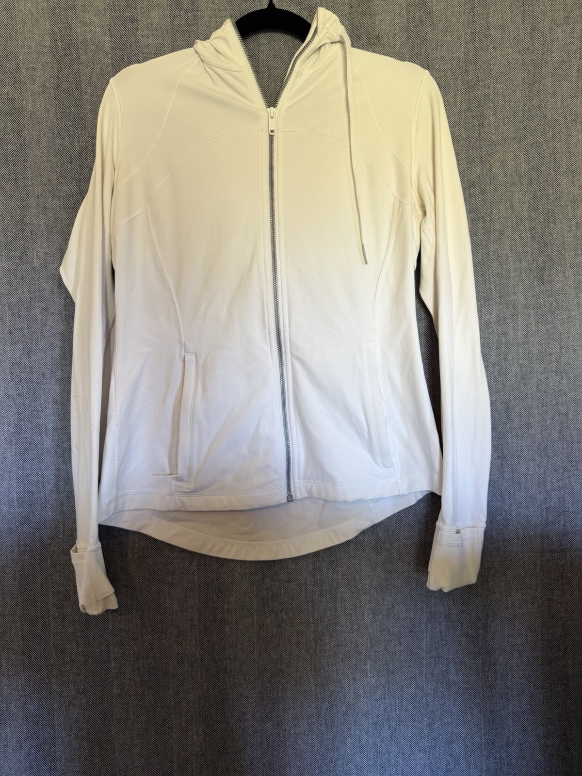 Lululemon White Hooded Define Jacket with Hand Covers Size 12 Women's
