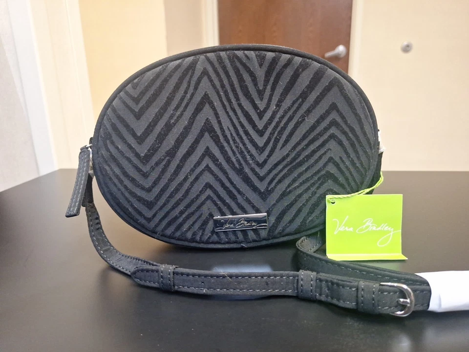 Vera Bradley Zebra Flock Crossbody Black Velvety Classic Black NWT Adj $58 MSRP 