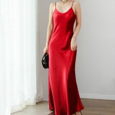 Lady Satin Dress Slips Faux Silk Long Strappy Nightdress Petticoats Camisole Fit