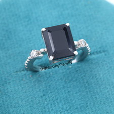 Natural Black Onyx Emerald Cut Engagement ring, Black Diamond Ring  Jewelry's