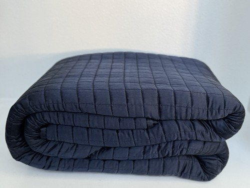 RH Restoration Hardware Blue Silk Stitch King Quilt Blanket + 3 Euro sham Pillow - Picture 7 of 12