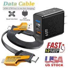 65W Fast Type C Charger , 4-in-1 Cable For iPhone 16 15 14 13 12 11 Pro Max X XR