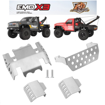 For CROSSRC 1/8 EMO X3 4WD Upgrade Stainless Steel Skid Plate Chassis Armor Set