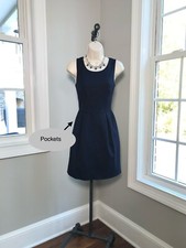 J Crew Sleeveless Navy Blue Wool Blend Sheath Dress With Pockets ~ Women’s 0 EUC