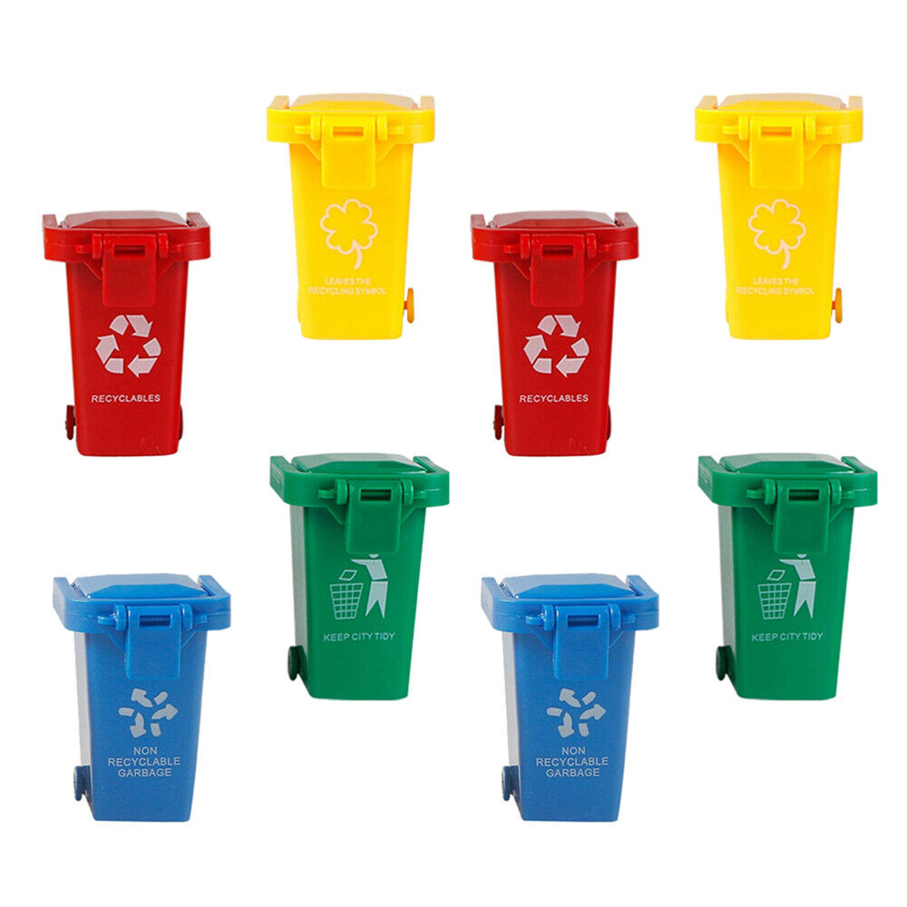 8 Pcs Small Trash Can Toy Waste Management Toy Miniature Garbage Bin