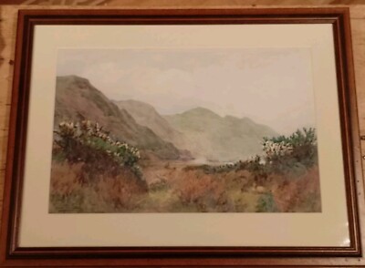 Vintage John R Lewis Aquarell Gemälde Seenplatte oder schottische Szene mit Schafen