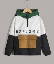 shein boys letter grafic half zip flap packet light hooded jacket size 13-14
