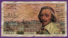 1962 (June 7) France 10 Nouveaux (New) Francs Bank Note #P142 Cardinal Richelieu