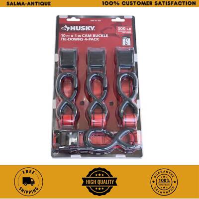 4 PACK Cam Buckle Tie-Down Straps with S Hook 1 In. X 10 Ft Heavy Duty Strap