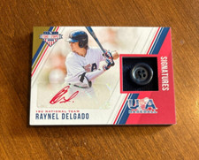 Raynel Delgado 2018 USA Baseball Game Button Patch Red Auto #43 Guardians /8
