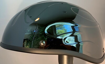 VOSS BLACK CHROME FLAME BEANIE NOVELTY MOTORCYCLE HELMET SUPER LIGHT WEIGHT 