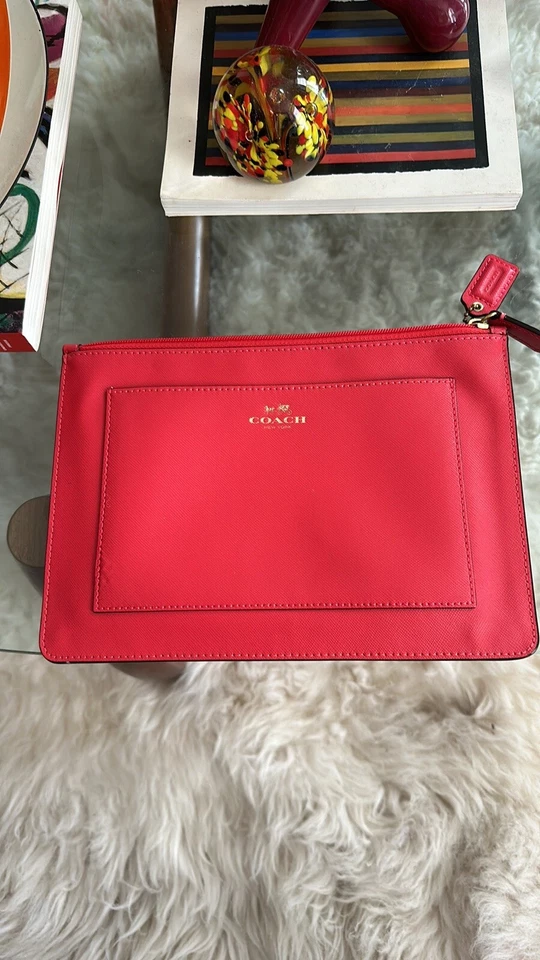 COACH  DARCY LEATHER MEDIUM TECH POUCH STYLE # F62437 BRASS/PERSIMMON - Image 2 of 4