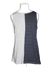 Doe & Rae Sleeveless Tank Top Black & White Striped Color Block Size Medium M