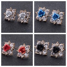 Women  s Rose Flower Crystal Cubic CZ Stud Earrings Girl Daughter Gift E11