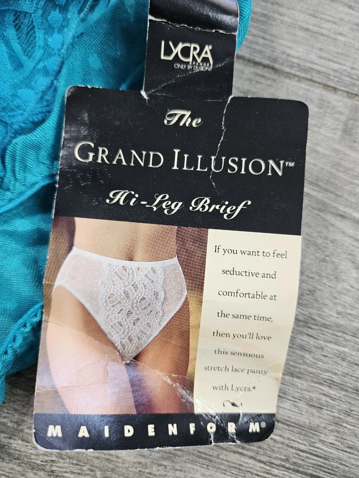 Nuevo con etiquetas Bragas de encaje elásticas de lycra corte alto Maidenform vintage verde azulado medianas Foto 4 de 4
