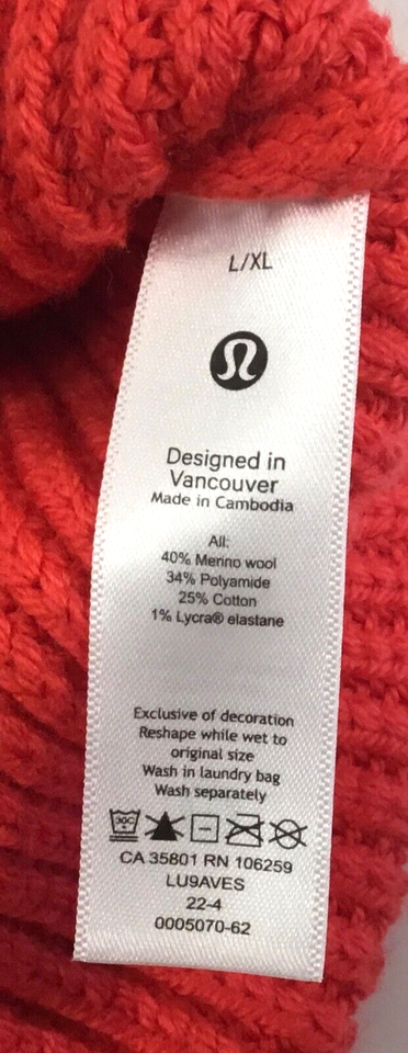LULULEMON BEANIE CLOSE-FIT RIBBED KNIT WOMEN’S, SIZE L/XL, NWT, AND NEW ...