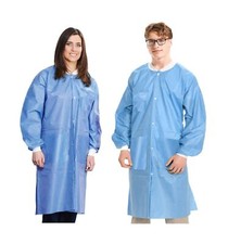 MEDICAL NATION Case of 50 Disposable Lab Coats - Blue - Durable SMS Knee Leng...