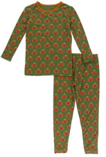 Kickee Pants Pajama Set in Moss Jack OLantern, Size 3T