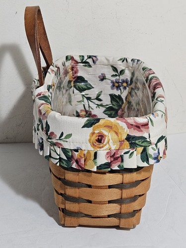 Longaberger 1995 Cestino da appendere chiave/posta con protezione in plastica e fodera floreale - Foto 2 di 9