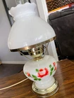 Vintage MCM Floral Handpainted Milk Glass Hurricane Pink Roses Cottagecore Lamp
