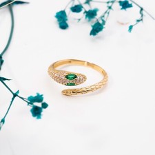 14K Gold Snake Ring with Emerald Eyes  Wrap-Around Snake Ring  Sizes 2 - 11