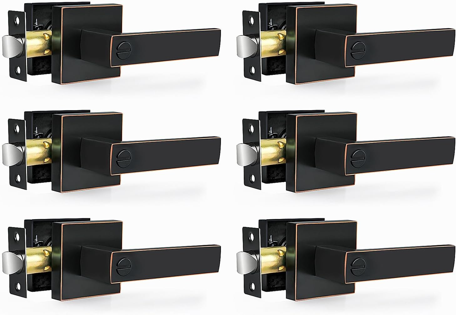 Privacy Door Levers, 6 Pack Oil Rubbed Bronze Interior Door Handles-image