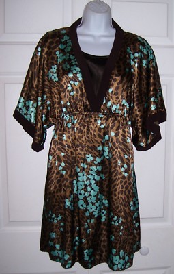 Women s Mini Dress Brown & Turquoise Large Camisole 2 Piece Set New Unique 