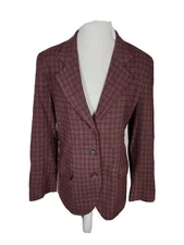 john meyer Womans Sz 12 Burgundy Check Wool Blend Suit Separate Jacket B18