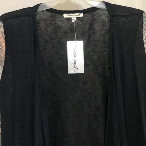 Sz 2X NWT EXTRA TOUCH Women’s Long Sleeve Open Front Black Top Cardigan Sweater - Picture 2 of 12