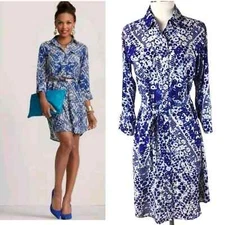 CAbi Jewell Shift Shirt Dress Blue Geo Print Size: XS