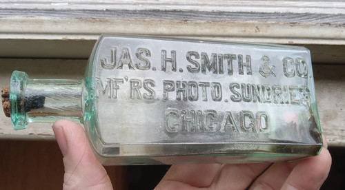 SMITH & CO PHOTO SUNDRIES CHICAGO RARE 1890 PHOTO DEVELOPER BOTTLE WITH LABEL
