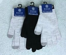 3 Pair Winter Essentials Gloves. Unisex. 2 Light Gray 1 Black. Touchscreen