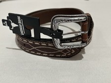 American Bison Western Size 32-34 Brown Logo Genuine Leather Belt New Small