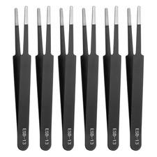 6pcs 4.33" Long ESD-13 Anti-static Metal Straight Round Tip Tweezers