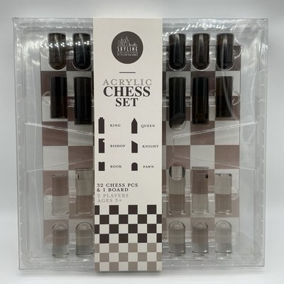 CHESS SET Yellow Cab Games SKYLINE Collection ACRYLIC Smoke / Clear With Board