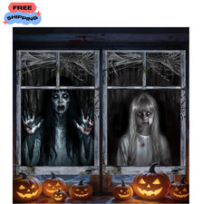 2 Pack Halloween Window Curtain Cover Scary Bloody Ghost Window Poster 47 31